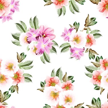 Çiçekli, vektör arkaplanlı, soyut zarafet kusursuz desen