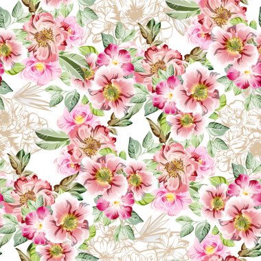 Çiçekli, vektör arkaplanlı, soyut zarafet kusursuz desen