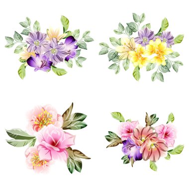 Çiçekler hazır. Çiçek elementlerinin toplanması. Vektör illüstrasyonu 