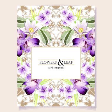 Çiçek arkaplanlı davetiye kartı. Düğün davetiyesi, teşekkür kartı, tarih kartı vektör şablonunu kaydet