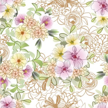 Çiçekli, vektör arkaplanlı, soyut zarafet kusursuz desen