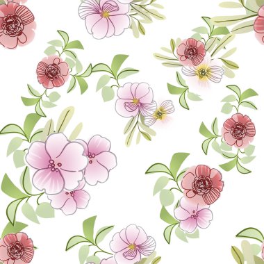 Çiçekli, vektör arkaplanlı, soyut zarafet kusursuz desen