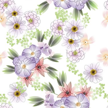 Çiçekli, vektör arkaplanlı, soyut zarafet kusursuz desen