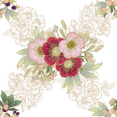 Çiçekli, vektör arkaplanlı, soyut zarafet kusursuz desen