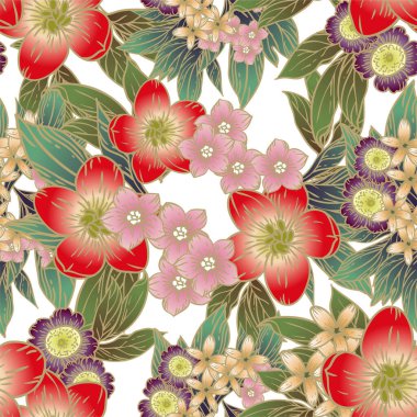 Çiçekli, vektör arkaplanlı, soyut zarafet kusursuz desen