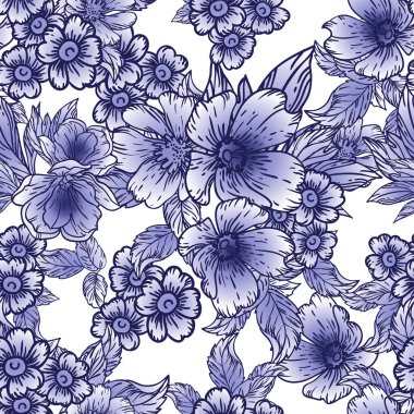 Çiçekli, vektör arkaplanlı, soyut zarafet kusursuz desen