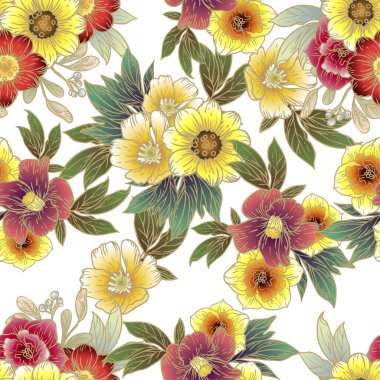 Çiçekli, vektör arkaplanlı, soyut zarafet kusursuz desen