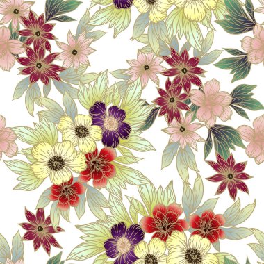 Çiçekli, vektör arkaplanlı, soyut zarafet kusursuz desen