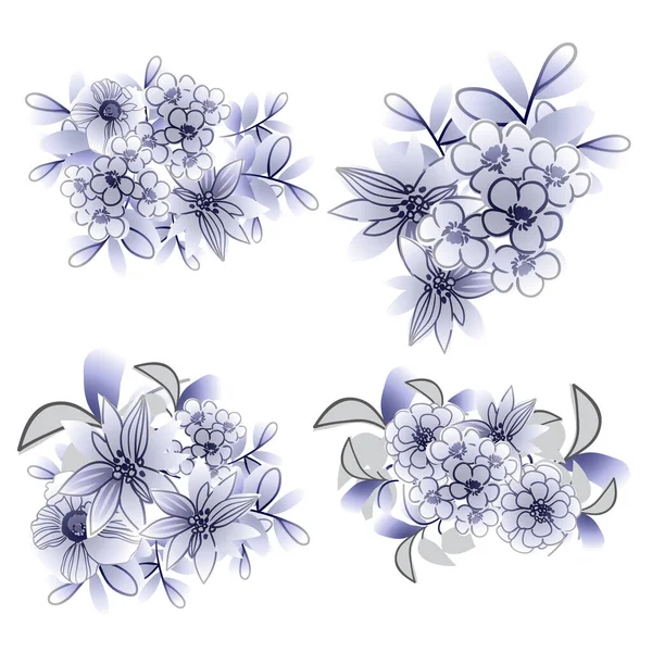 Ensemble Fleurs Collection Éléments Floraux Illustration Vectorielle — Image vectorielle