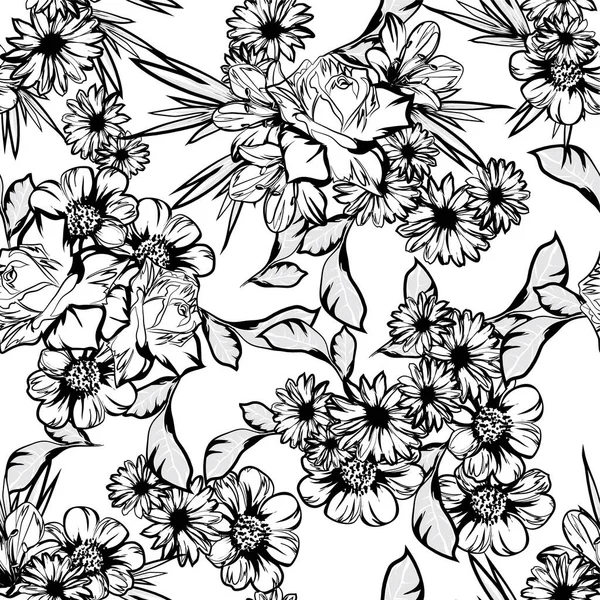 花と抽象的な優雅さシームレスなパターン ベクトル背景 — ストックベクタ
