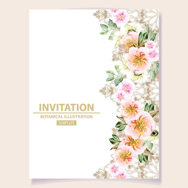 Invitation Lykønskningskort Med Blomster Baggrund Bryllup Invitation Tak Kort Gem – Stock-vektor