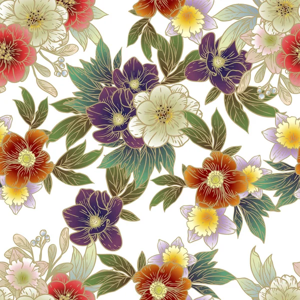 Abstrakte Eleganz Nahtloses Muster Mit Blumen Vektorhintergrund — Stockvektor