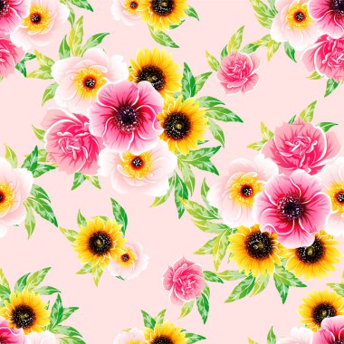 Çiçekli, vektör arkaplanlı, soyut zarafet kusursuz desen