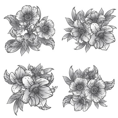 Çiçekler hazır. Çiçek elementlerinin toplanması. Vektör illüstrasyonu 