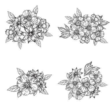 Çiçekler hazır. Çiçek elementlerinin toplanması. Vektör illüstrasyonu 