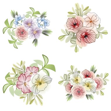 Çiçekler hazır. Çiçek elementlerinin toplanması. Vektör illüstrasyonu 