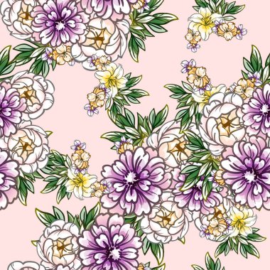 Çiçekli, vektör arkaplanlı, soyut zarafet kusursuz desen