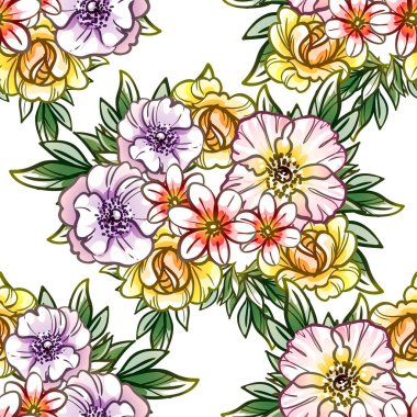 Çiçekli, vektör arkaplanlı, soyut zarafet kusursuz desen