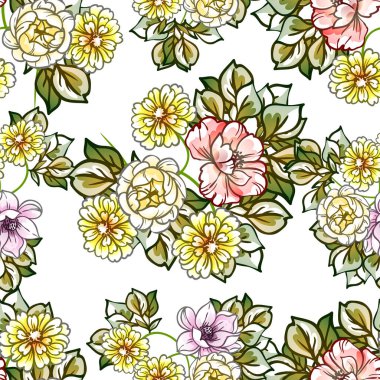 Çiçekli, vektör arkaplanlı, soyut zarafet kusursuz desen