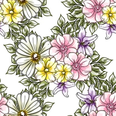 Çiçekli, vektör arkaplanlı, soyut zarafet kusursuz desen