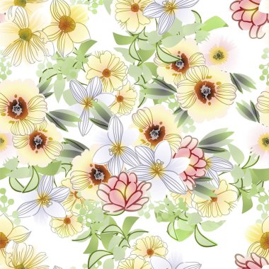 Çiçekli, vektör arkaplanlı, soyut zarafet kusursuz desen