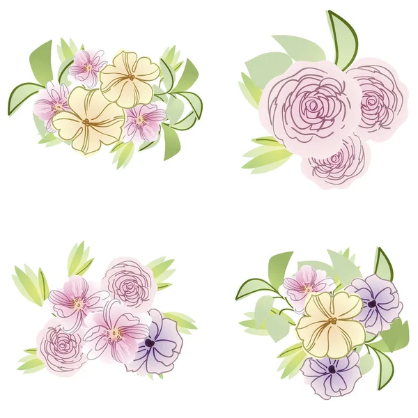 Flowers Set Collection Floral Elements Vector Illustration — Stock Vector