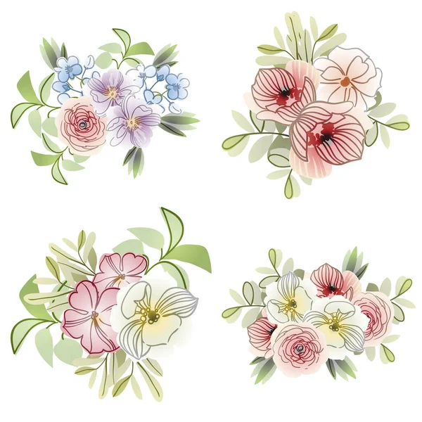 Květiny Nastaveny Kolekce Květinových Prvků Vektorová Ilustrace — Stockový vektor