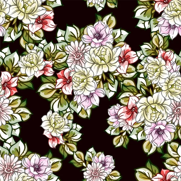 Elegância Abstrato Sem Costura Padrão Com Flores Fundo Vetorial — Vetor de Stock