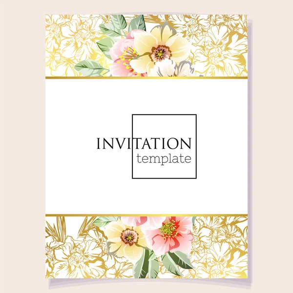 Carte Vœux Invitation Avec Fond Floral Invitation Mariage Carte Remerciement — Image vectorielle