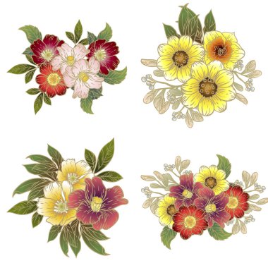 Soyut zarafet arkaplanı beyaza izole edilmiş çiçekler