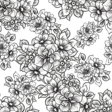 Çiçeklerle soyut zarafet ve kusursuz siyah beyaz arkaplan