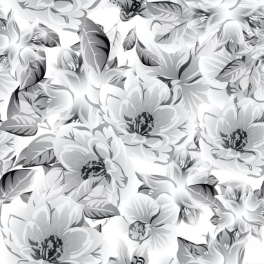 Çiçeklerle soyut zarafet ve kusursuz siyah beyaz arkaplan