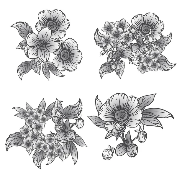 Elegancia Abstracta Sin Costuras Fondo Blanco Negro Con Flores — Vector de stock