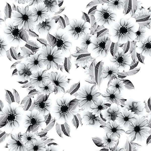 Elegância Abstrata Sem Costura Fundo Preto Branco Com Flores —  Vetores de Stock