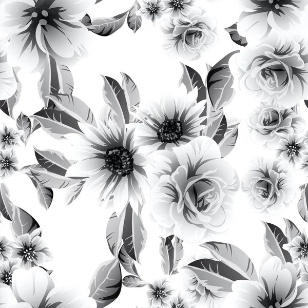 Abstract Elegance Seamless Black White Background Flowers — Stock Vector