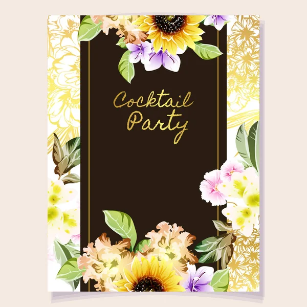 Elegância Abstrata Fundo Sem Costura Com Flores Coquetel Texto — Vetor de Stock