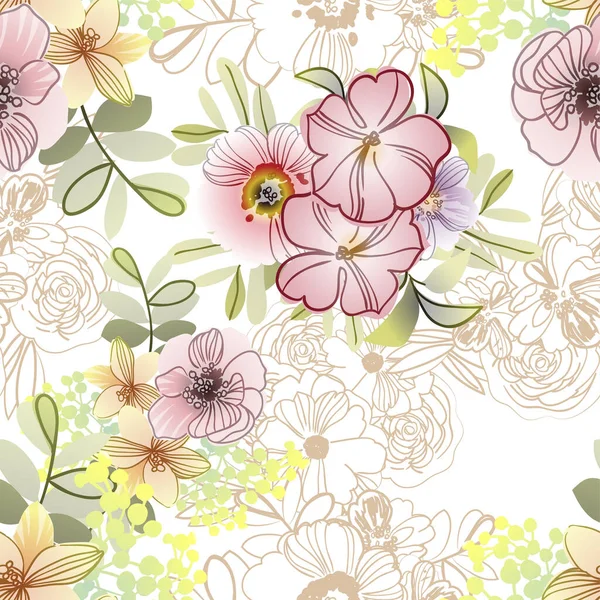 Elegância Abstrato Fundo Sem Costura Com Flores — Vetor de Stock