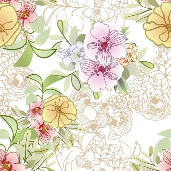 Elegância Abstrato Fundo Sem Costura Com Flores — Vetor de Stock