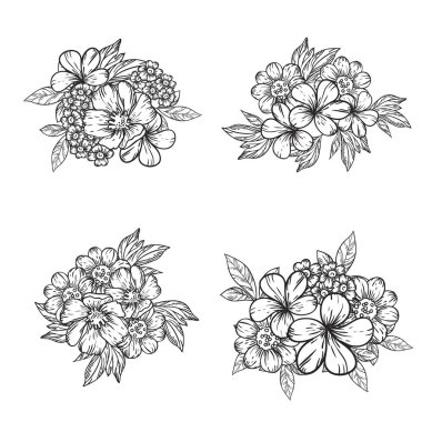 Çiçeklerle soyut zarafet ve kusursuz siyah beyaz arkaplan