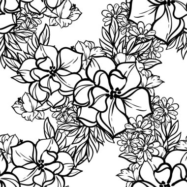 Çiçeklerle soyut zarafet ve kusursuz siyah beyaz arkaplan