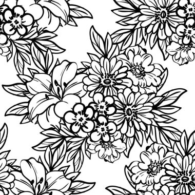 Çiçeklerle soyut zarafet ve kusursuz siyah beyaz arkaplan