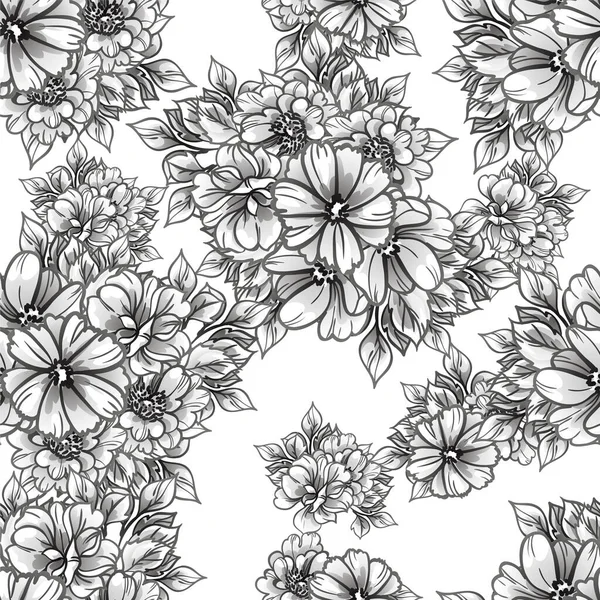 Elegancia Abstracta Sin Costuras Fondo Blanco Negro Con Flores — Vector de stock