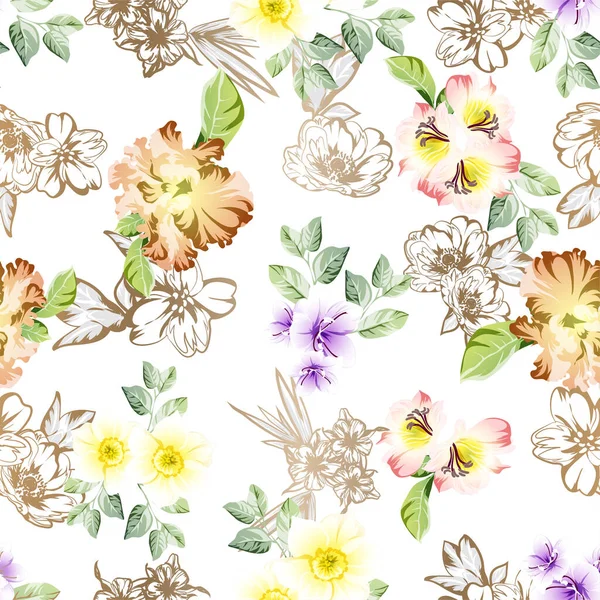 Elegância Abstrato Fundo Sem Costura Com Flores — Vetor de Stock