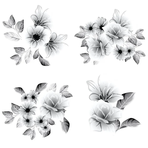 Abstrakte Eleganz Nahtloser Schwarz Weißer Hintergrund Mit Blumen — Stockvektor