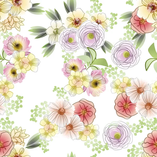 Elegancia Abstracta Fondo Sin Costuras Con Flores — Vector de stock