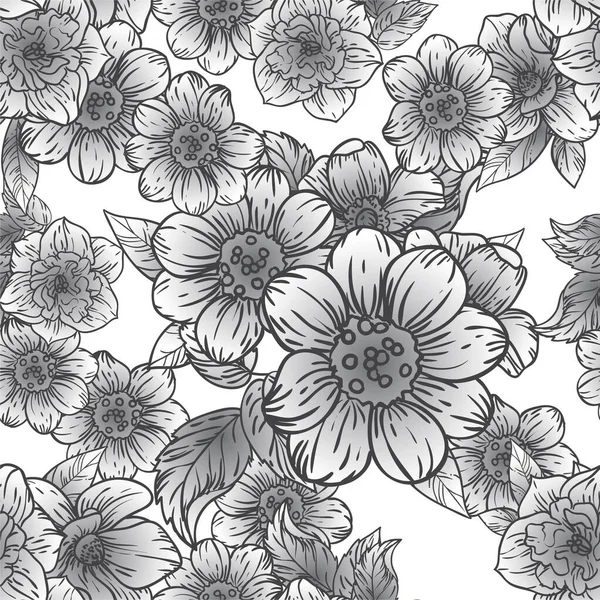 Abstract Elegantie Naadloze Zwart Wit Achtergrond Met Bloemen — Stockvector