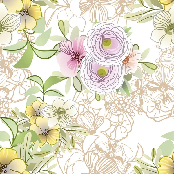 Elegância Abstrato Fundo Sem Costura Com Flores — Vetor de Stock