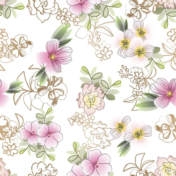 Elegância Abstrato Fundo Sem Costura Com Flores — Vetor de Stock