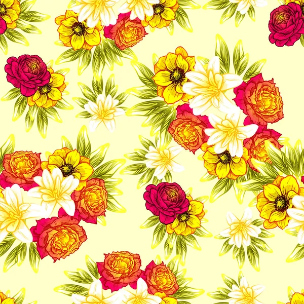 Elegancia Abstracta Fondo Sin Costuras Con Flores — Vector de stock