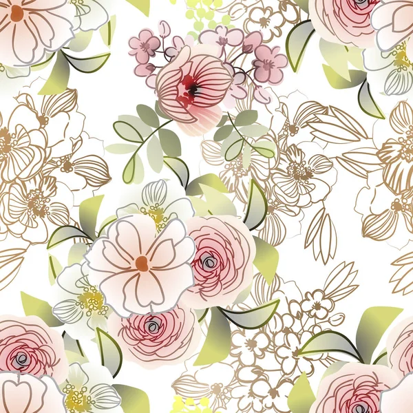 Elegância Abstrato Fundo Sem Costura Com Flores — Vetor de Stock